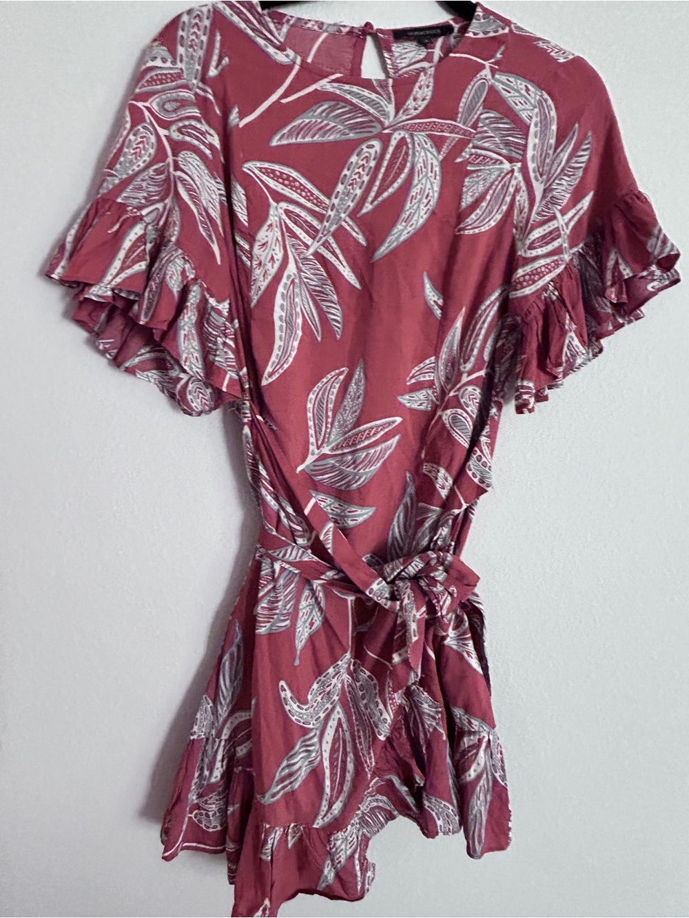Olivaceous Dusty Rose Floral Wrap Mini Dress